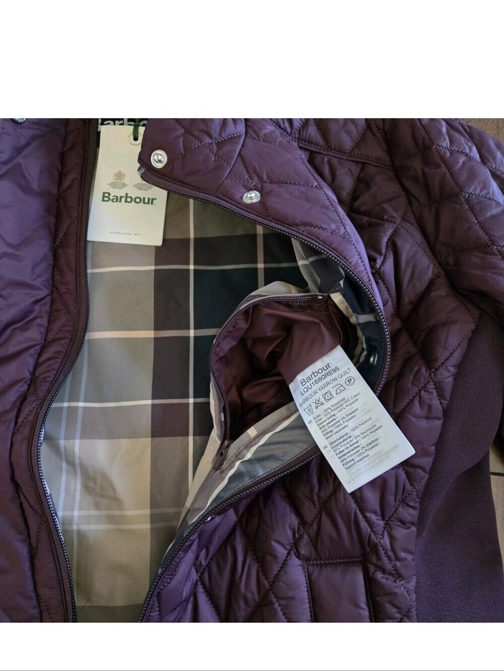 Barbour Yarrow Quilted Puffer Zip-Up Lightweight Black Cherry Jacket US Size 12 - Picture 13 of 16